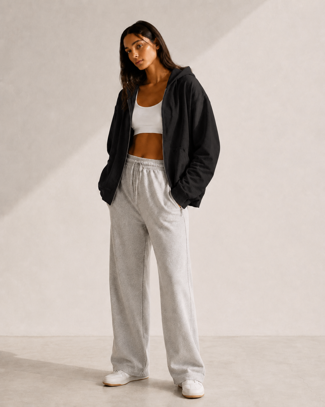 MILAJA Oversized Zip Hoodie in Black