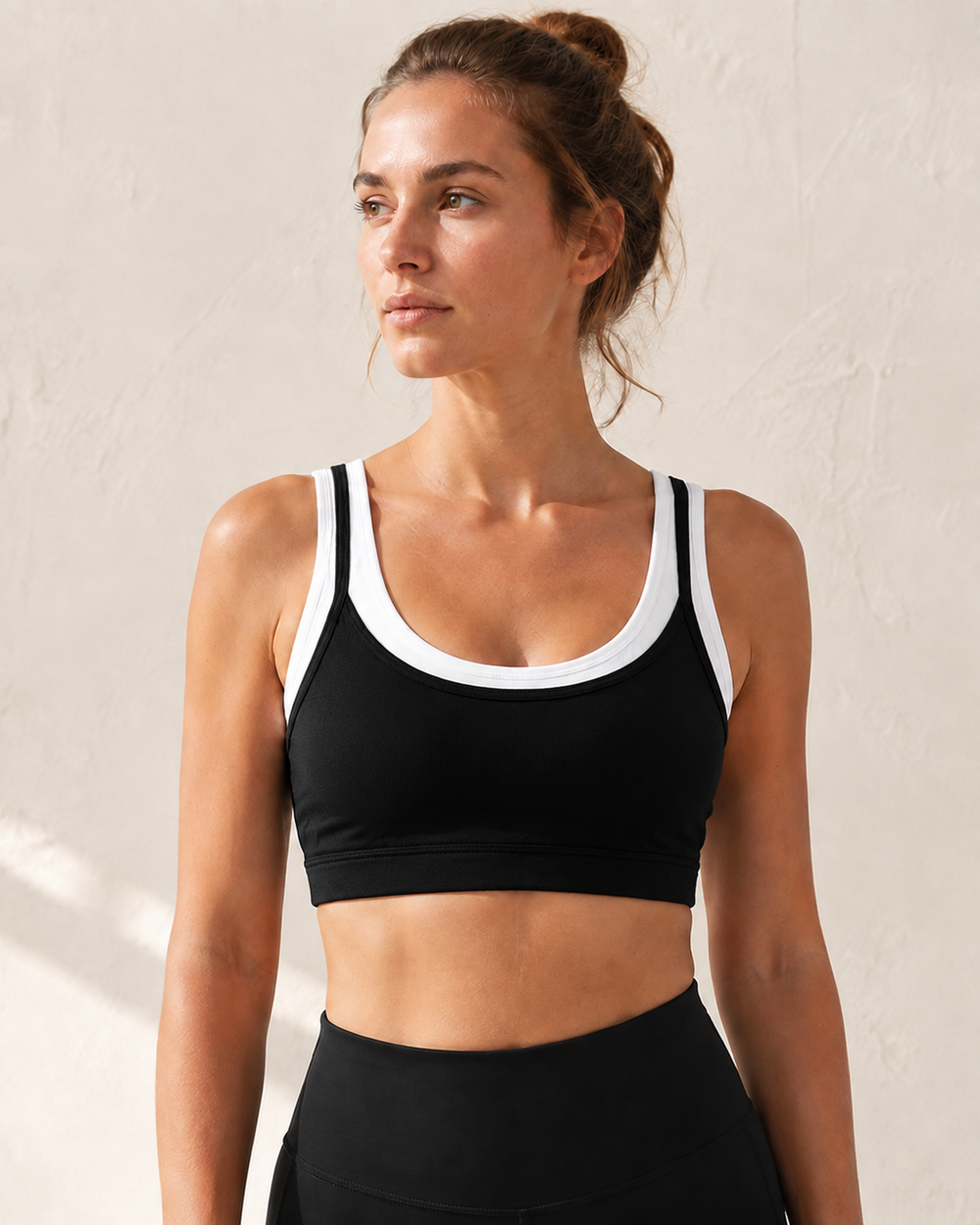 MILAJA Scoop Sports Bra in Black with white trim