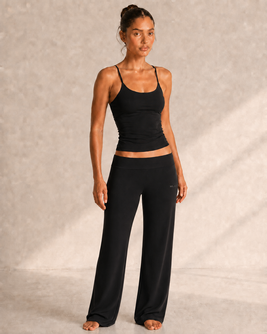 MILAJA Skinny-Strap Yoga Top in Black